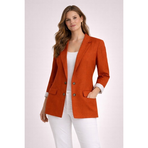 Halston Jackets & Blazers - Halston Orange Linen Blend Blazer Tailored Light Shoulder Pads Medium